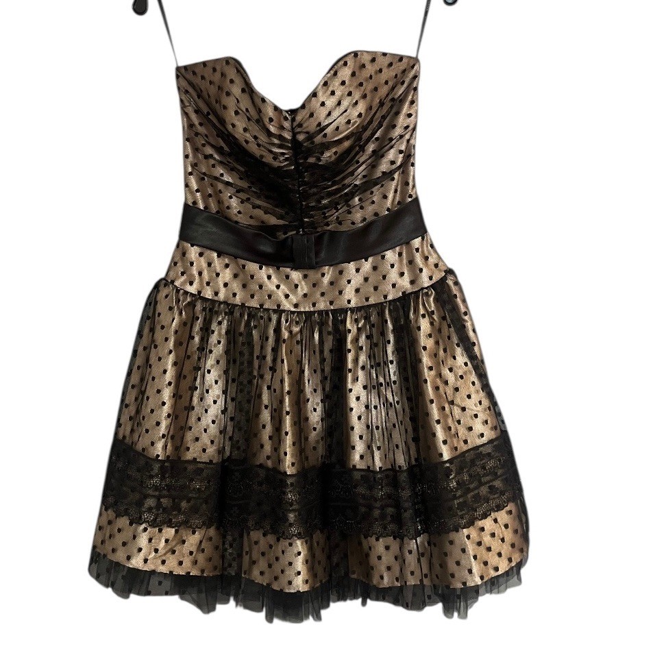 Jessica McClintock for Gunne Sax Strapless Black Polka Dot Tulle Dress Size 7
