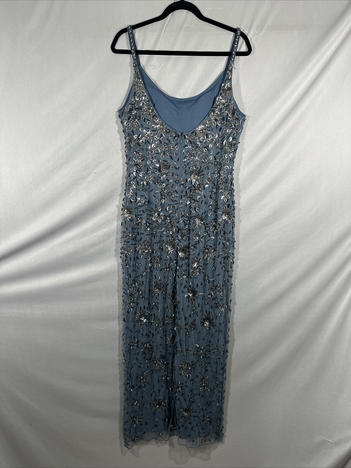 NWT Mac Duggal [ 10 ] 5477 Floral Embellished Scoop Neck Gown Slate Blue #S1601