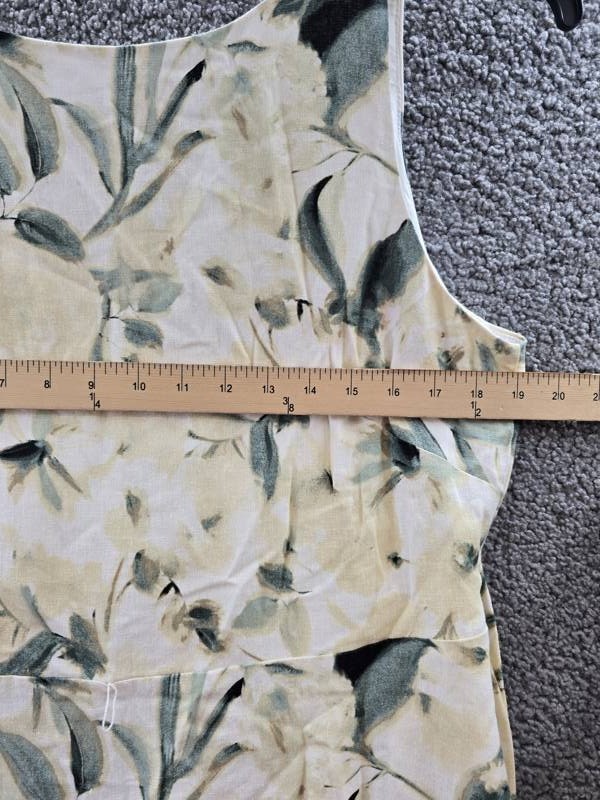 Anne Klein Linen Blend Floral-Print Tie-Waist Dress Women’s 12 White Dove Multi