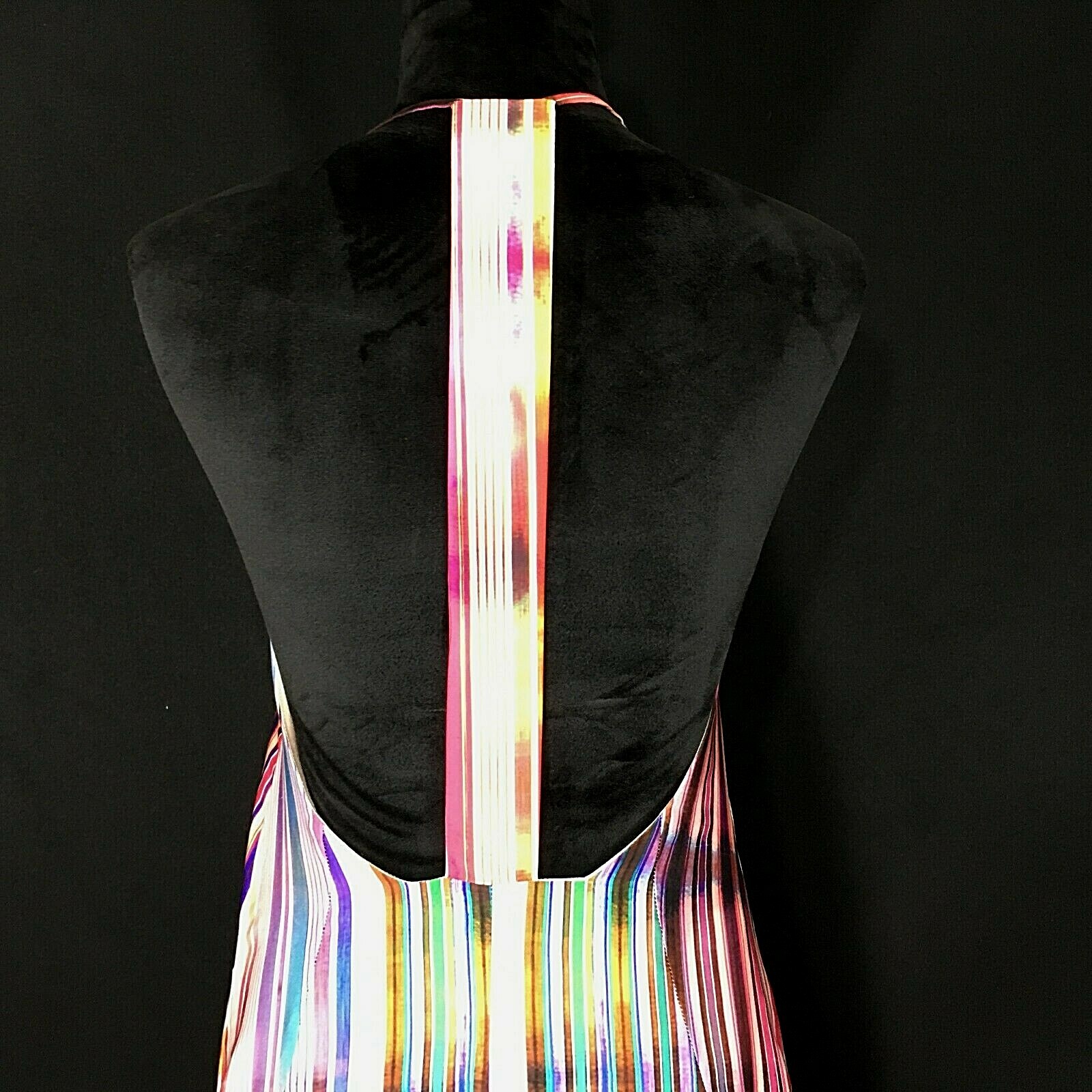 ASKARI Maxi Dress MED Rainbow Long A Line Swing Backless T Back Halter Sexy NICE