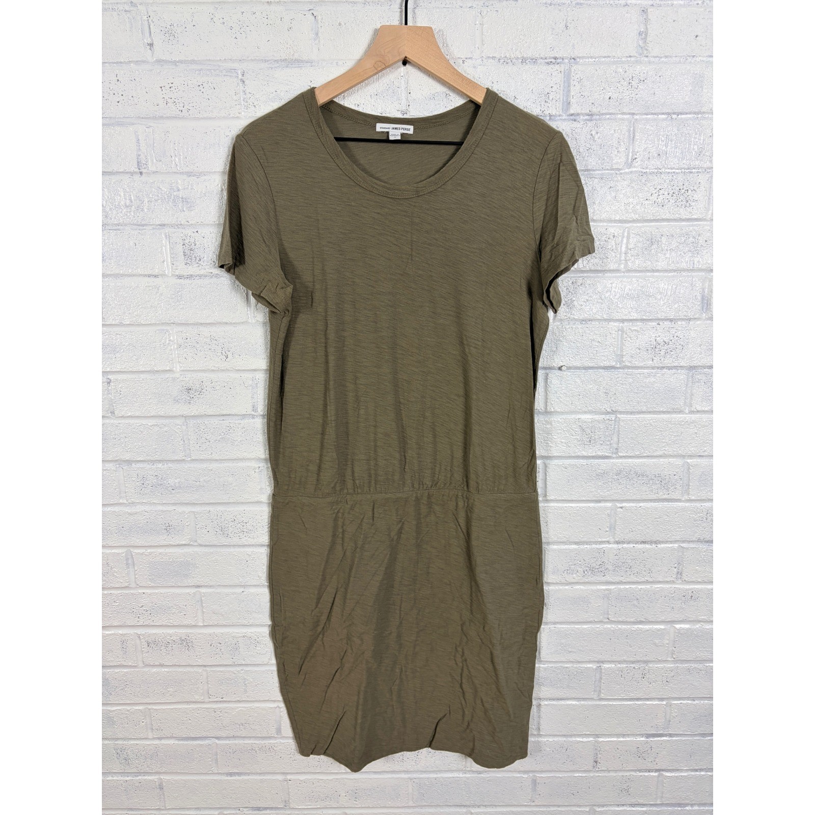 Standard James Perse T-Shirt Dress Womens 3 US L Olive Green Cotton Modal Slub