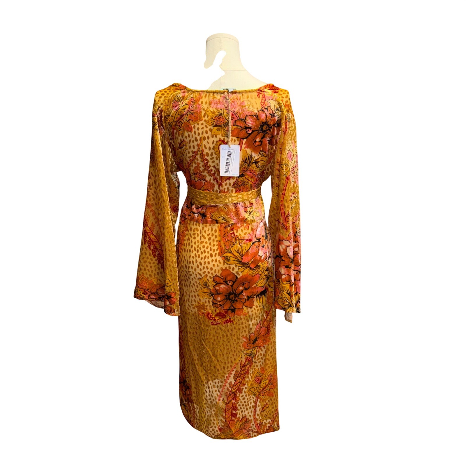 Nostalgia Devore Burnout Velvet Boho Dress Orange Floral Whimsigoth Retro 70s M