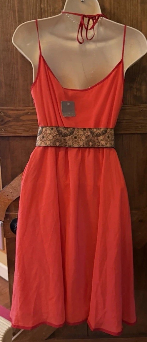 Anthropologie Womens Red V-Neck Strappy RuffleKnee Cocktail A-Line Dress Silk