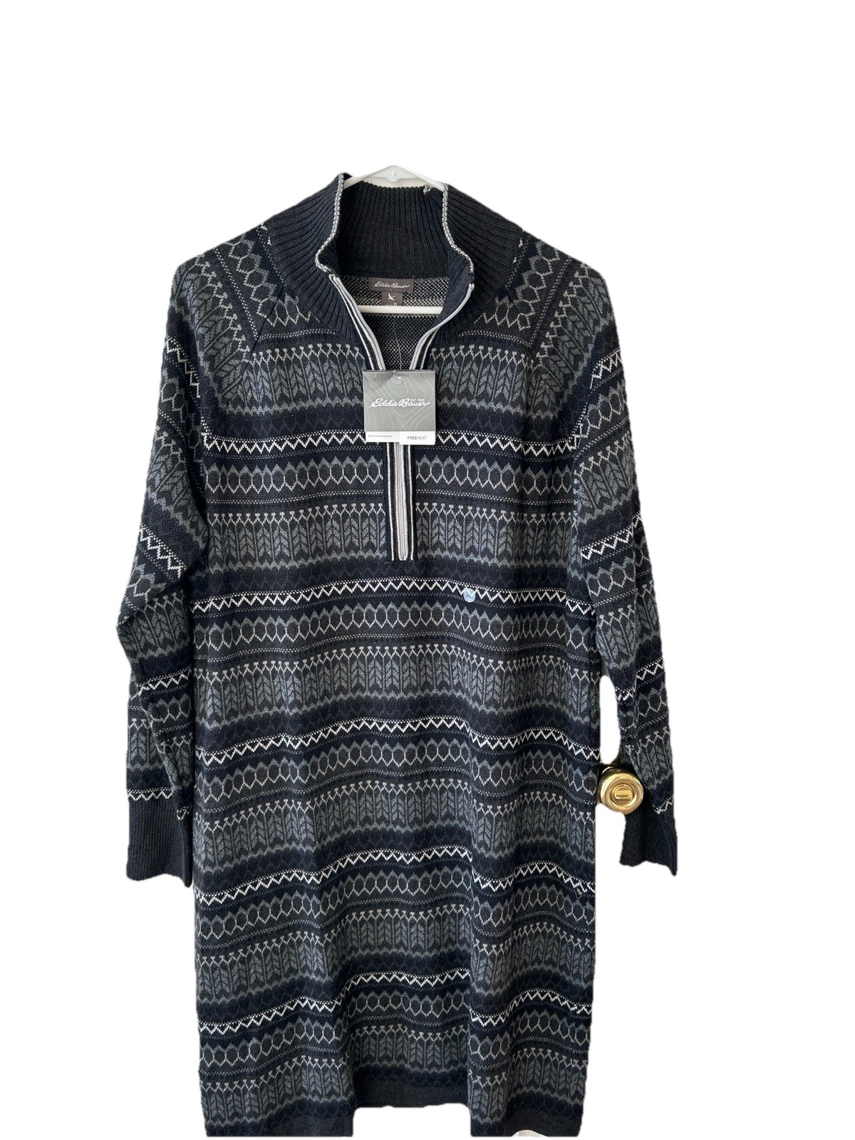 Eddie Bauer Gray Fair Isle Below Knee Length Sweater Dress Women Size Xl
