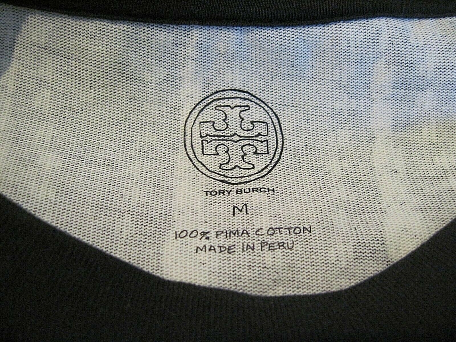 Tory Burch Pima Cotton Dress Black White Short Sleeve Drawstring Waist Size M