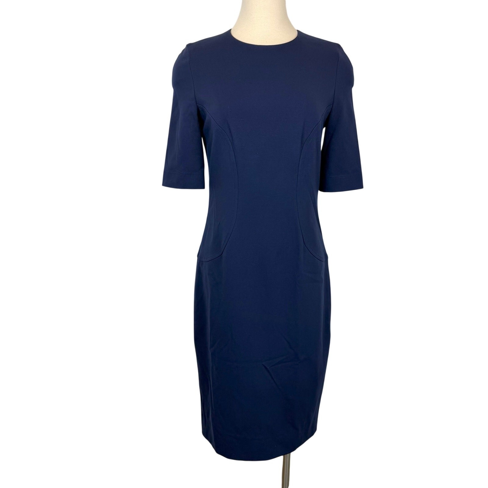 Akris Punto Sheath Dress Short-Sleeve Navy Blue Knee-Length US 8 Business Office