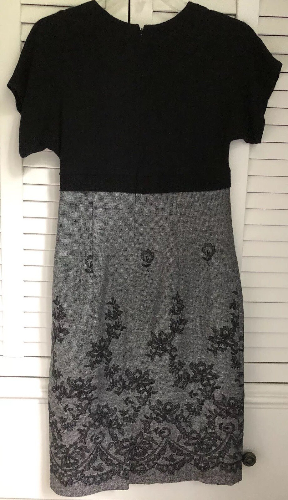ELLEN TRACY CASHMERE WOOL BLEND EMBROIDERED LINED BLACK GRAY DRESS SIZE 6