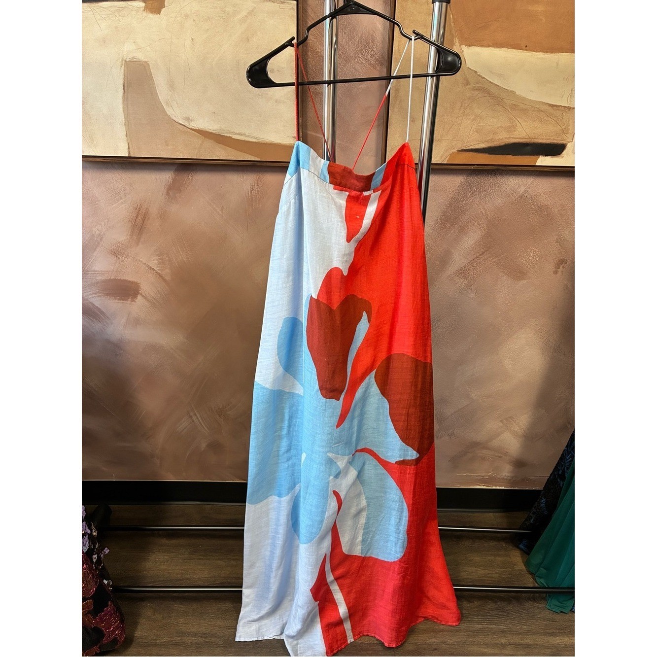 Significant Other Sleeveless Abstract Print Maxi Dress in Red & Light Blue