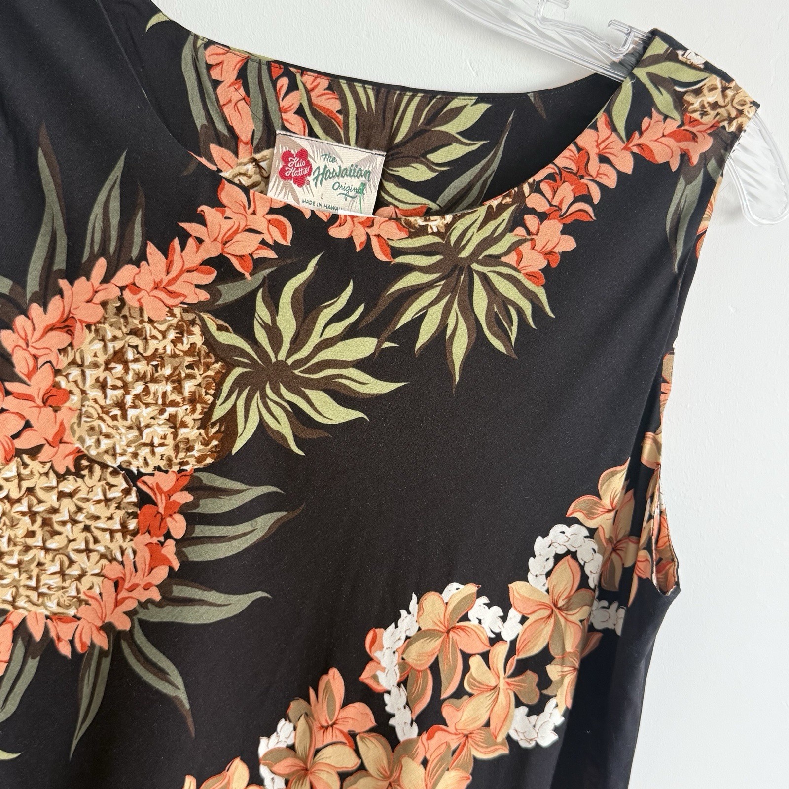 Vintage Hilo Hattie Hawaiian Dress L Tropical Floral Pineapple Luau Tropical