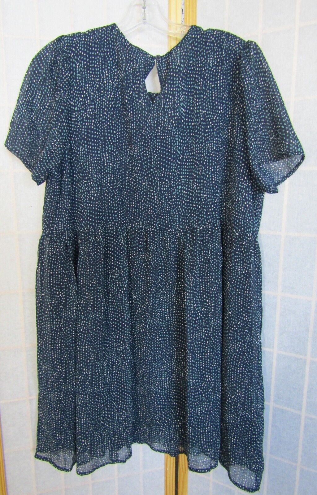 NWT Very J Blue Dots Pleat Neck Flutter Sleeve Babydoll Dress Women’s Size 1X