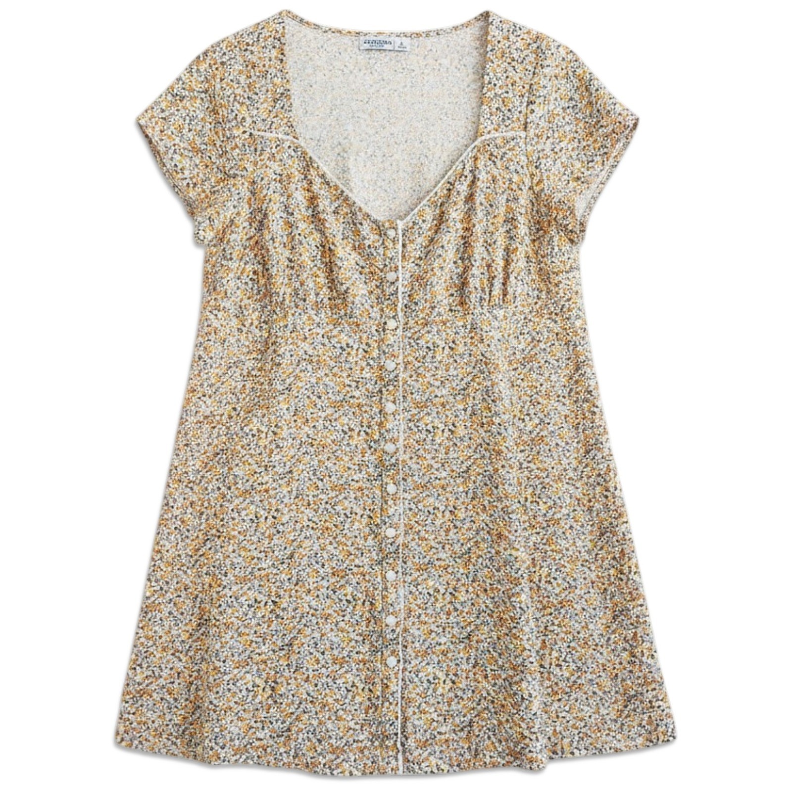 Arizona Jean Co Mini Dress Womens Large Yellow Floral Button Front Babydoll Boho
