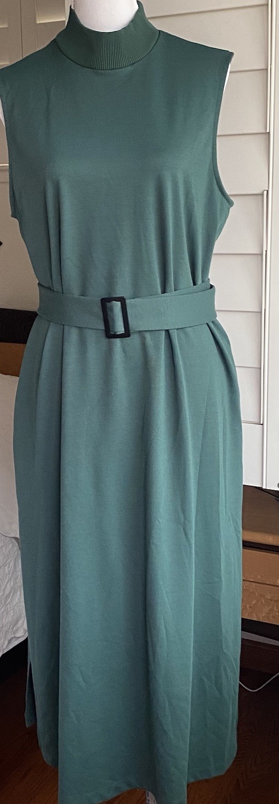Prologue Mock Neck Belted Sleeveless Maxi Dress Green Size 2XL Pockets Side Slit