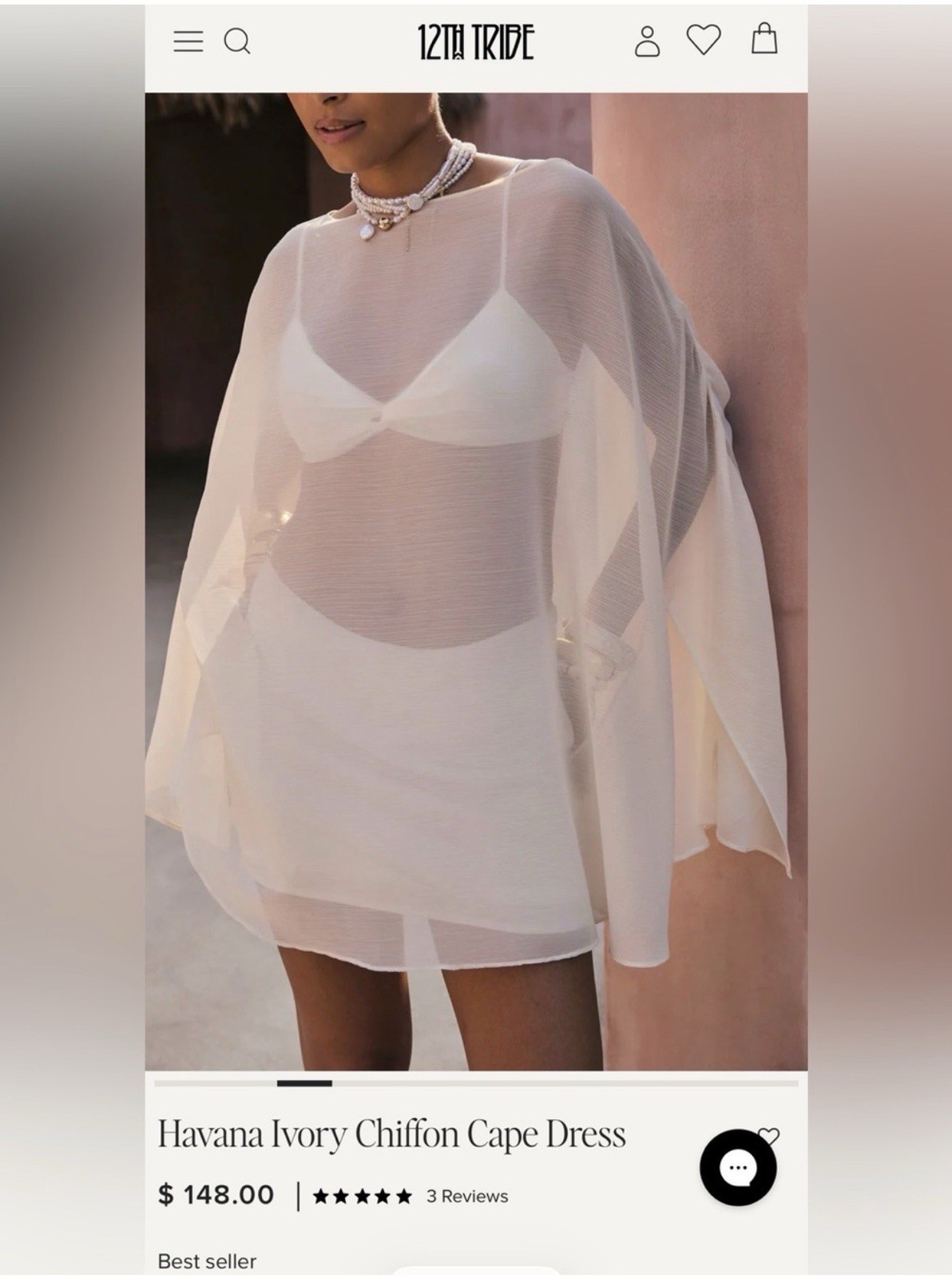 12th Tribe Havana Chiffon Cape Sleeve Mini Dress Long Sleeve Ivory Size XL