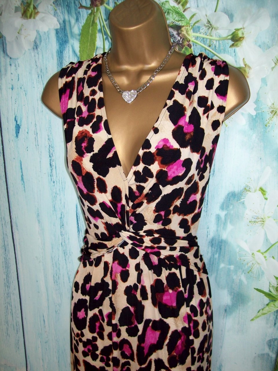New Next Love & Roses Leopard Print Maxi Dress Size 18 Jersey Twist Holiday