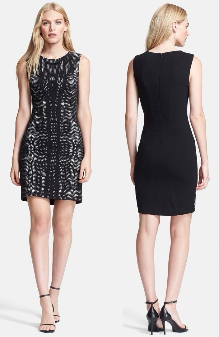 DIANE von FURSTENBERG Black Sheath Dress 4 Round Neck Sleeveless Knit Zip