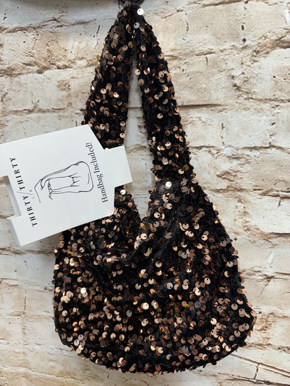 Thirty Thirty Strapless Copper And Black Sequined Dress & Bag Size M – NWT