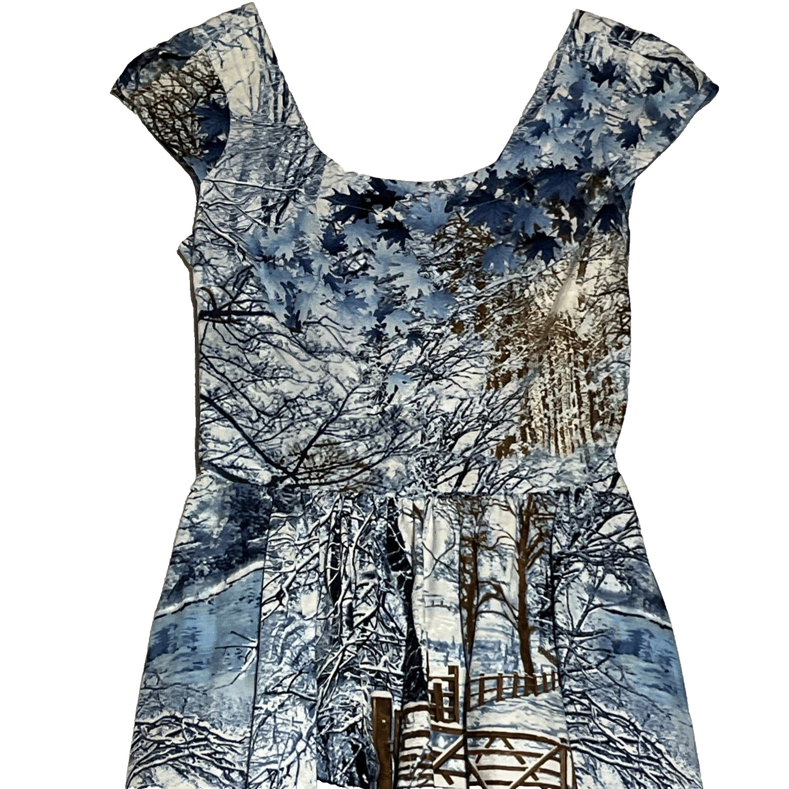 Retrolicious Dress Retro Winter Woods Holiday Print Small Knee Length Cap Sleeve