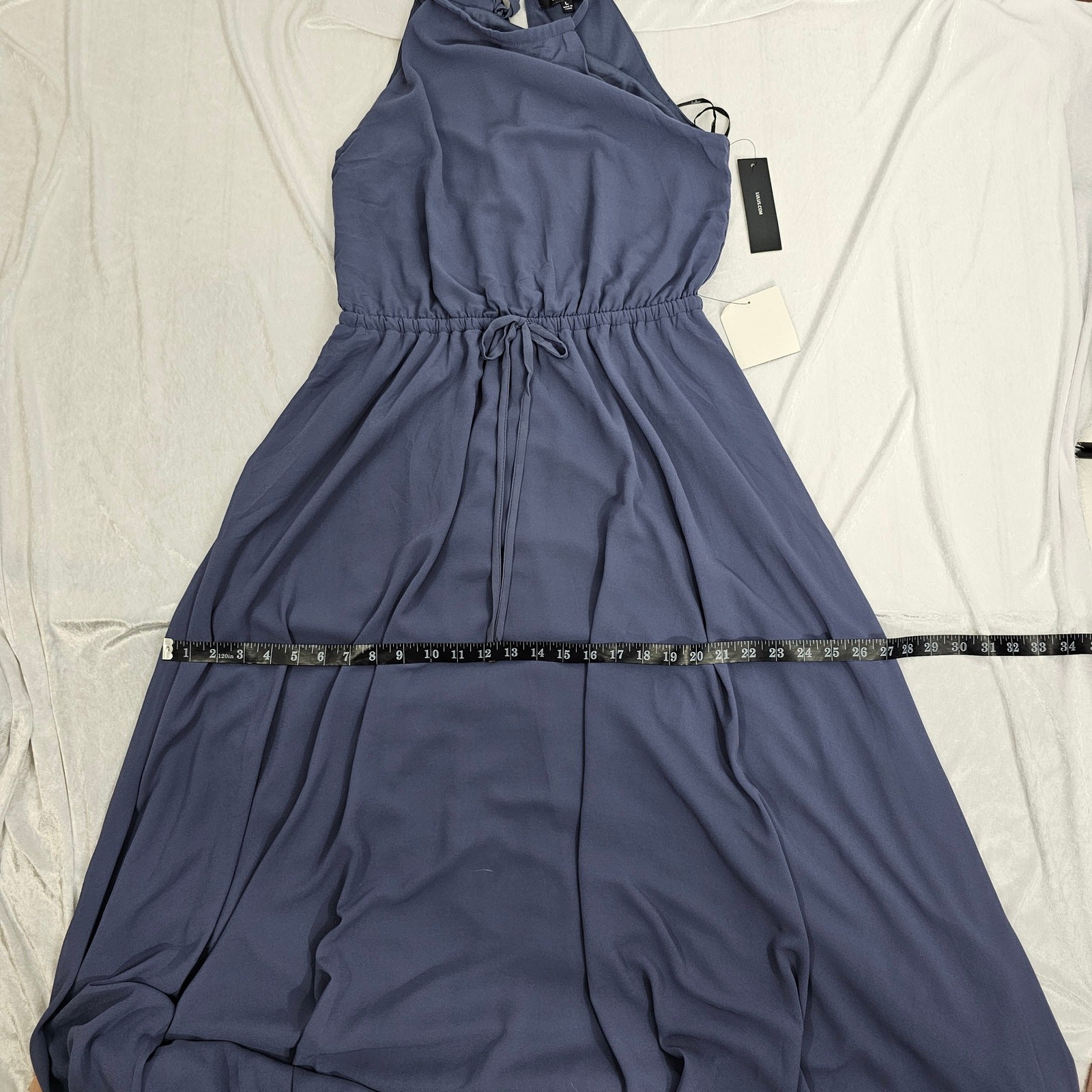 Lulus Blue Halter Neck Keyhole Back Formal Chiffon Maxi Dress Women’s Size L NWT
