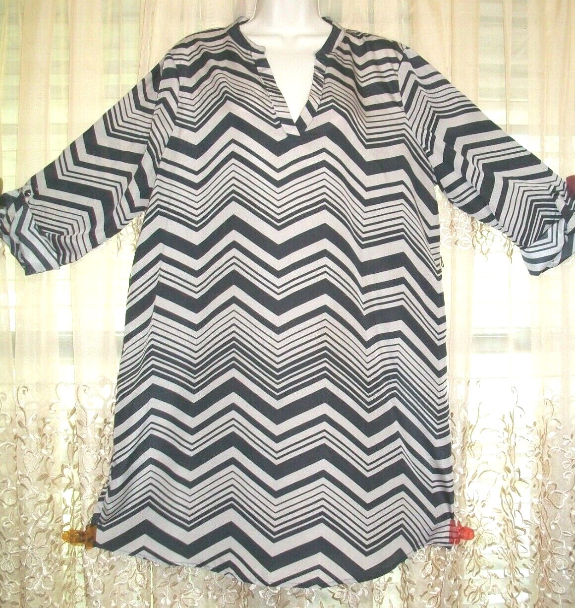 NOBO~NO BOUNDERIES BEIGE BLACK SHORT CASUAL SUMMER DRESS~JRS XL~15/17~ROLL TAB~