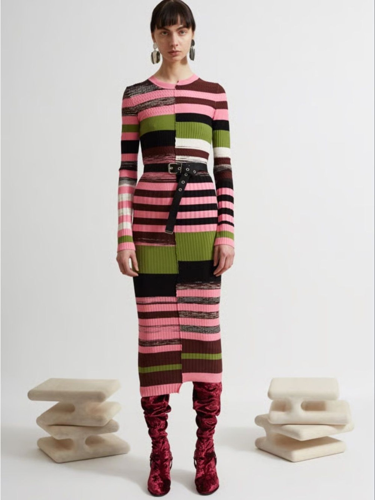 Opening Ceremony Resort 2017 Rib Knit Colorblock Midi Dress M Runway Stripe