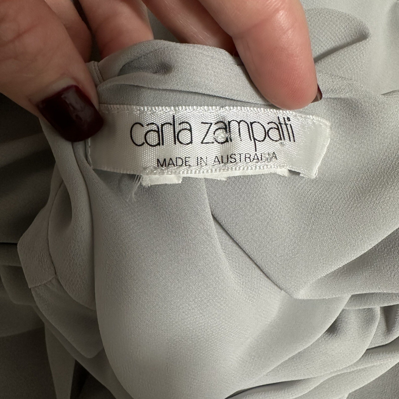 CARLA ZAMPATTI WATERFALL DRESS Light Blue/ Grey Event Party Cocktail Size 8