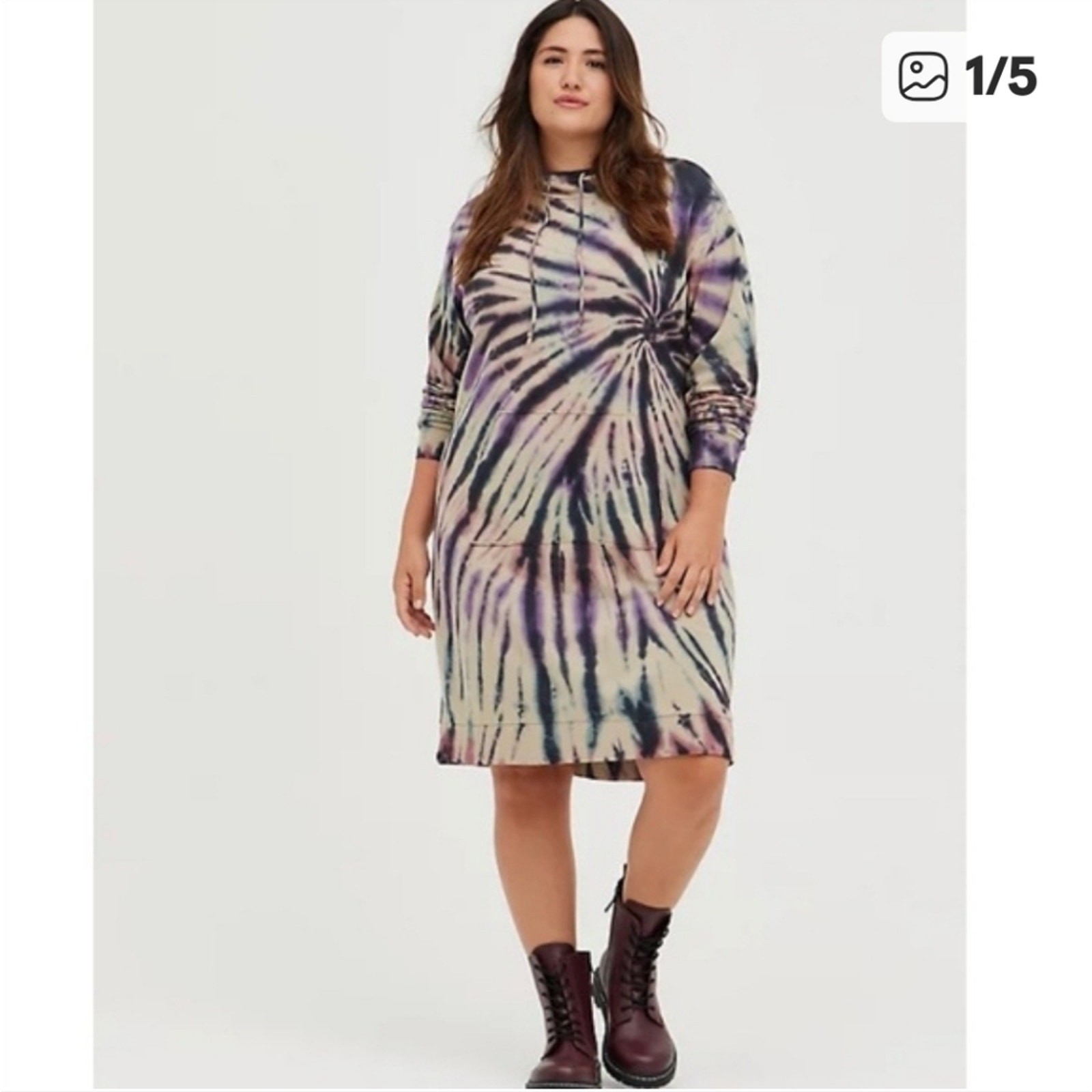 Torrid Tie Dye Hooded Knit Dress Rayon Stretch Purple Beige Boho Cozy Pocket 1x