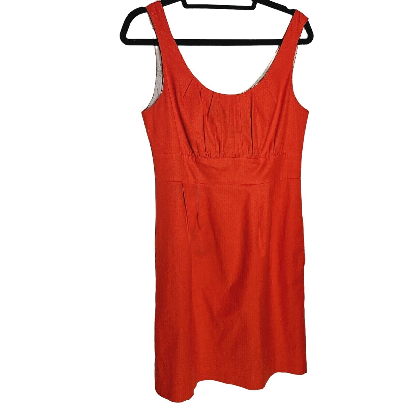 J. Crew Womens Pleated Dress Scoop Neck Cotton Sleeveless Orange Pockets Sz 8