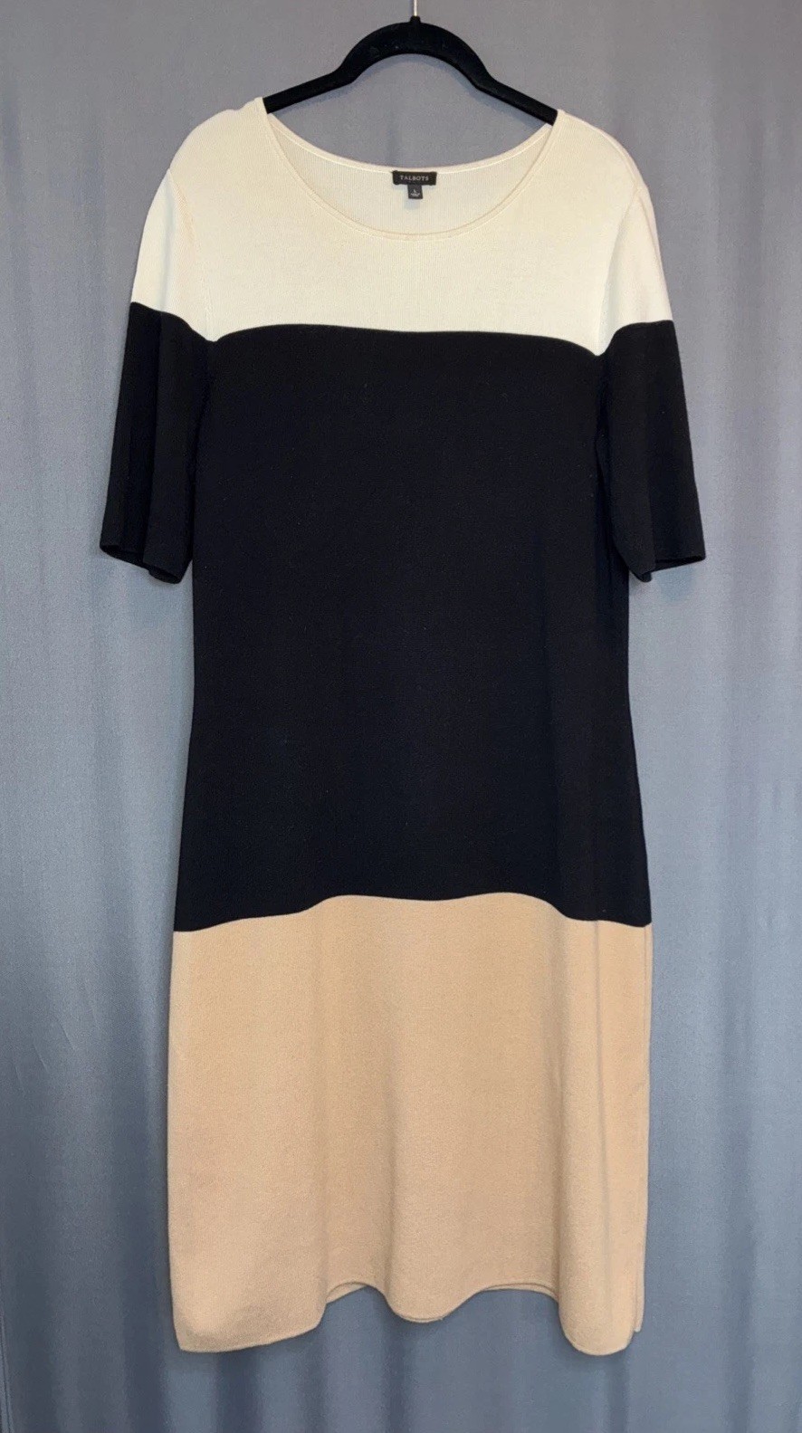 Talbots Midi Knit Sweater Dress Large Brown Black Color Block Base Layer Country