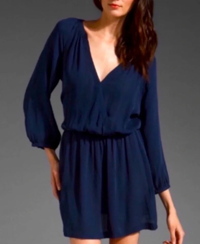 NWT Joie Molly Navy Blue Faux Wrap 100% Silk Dress Orig $338 – Size Medium