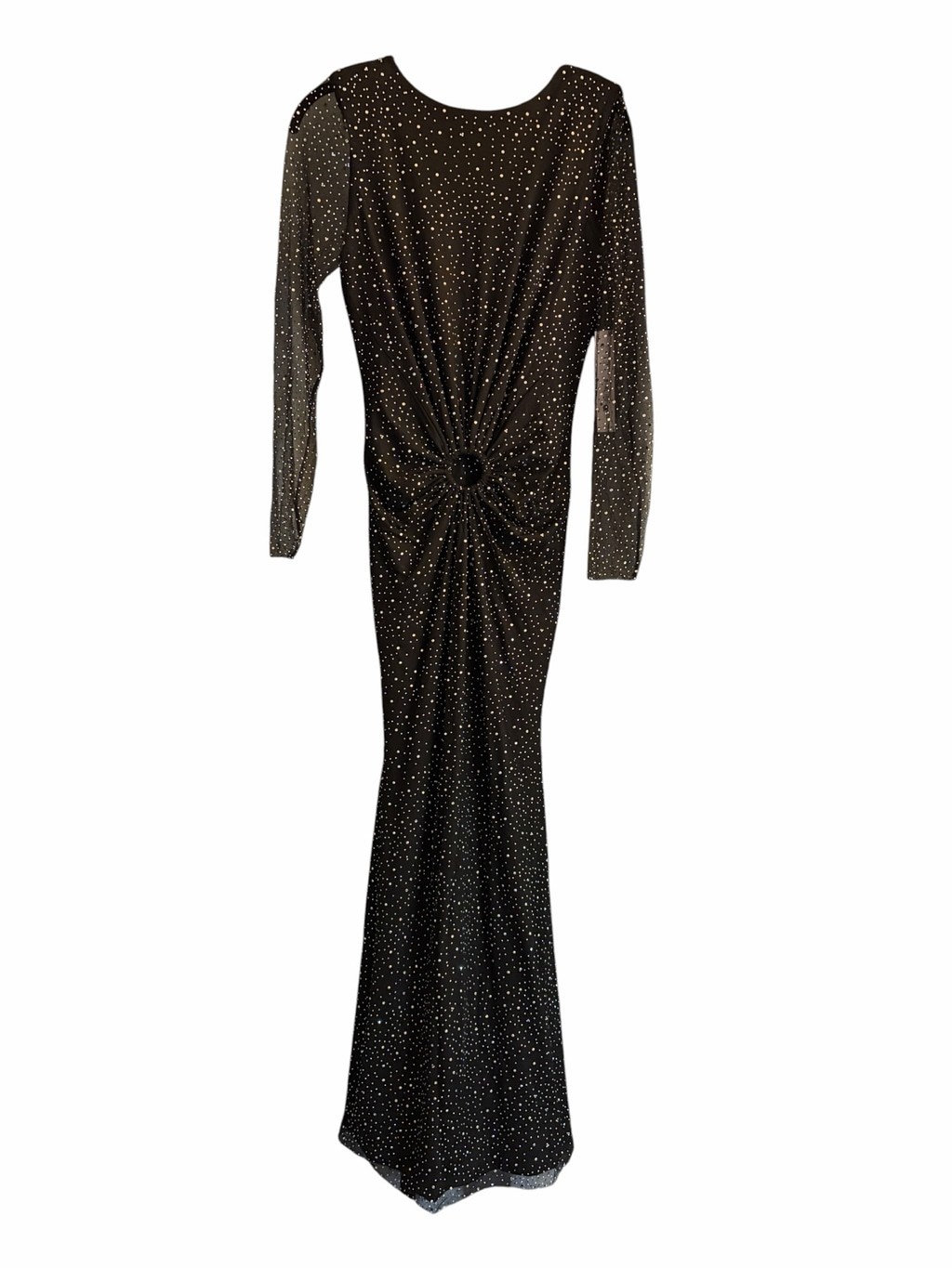 NWT AQUA x Wicked Black Rhinestone Mesh Open Back Gown XS