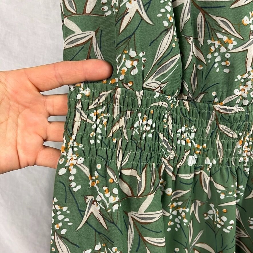 Lush Wrap Top Flutter Sleeve Midi Dres Womens S Sage Green Floral Tiered Ruffle