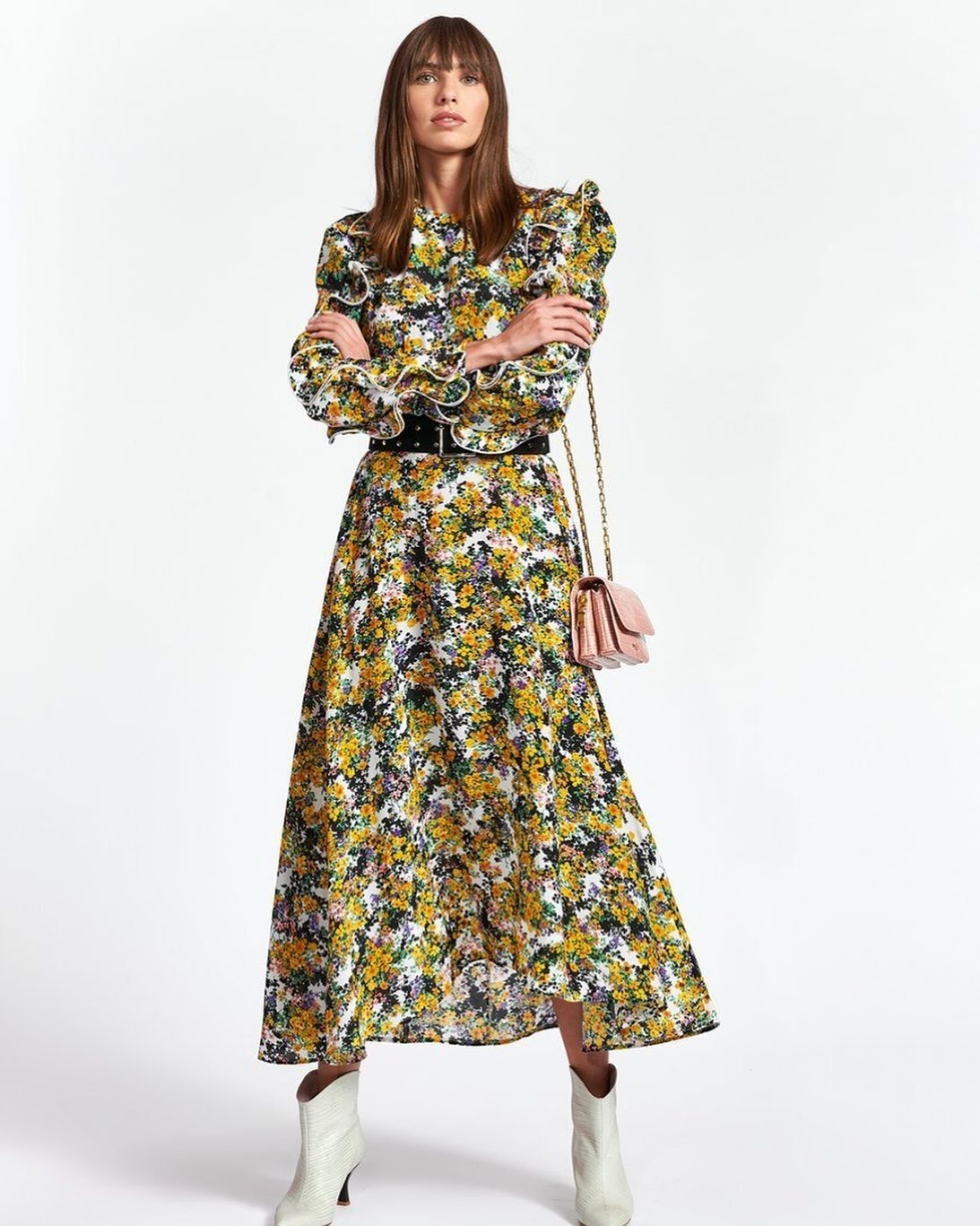 Essentiel Antwerp Zilby Floral Long Sleeve Ruffle Dress 42 UK 14, US 10, NWOT