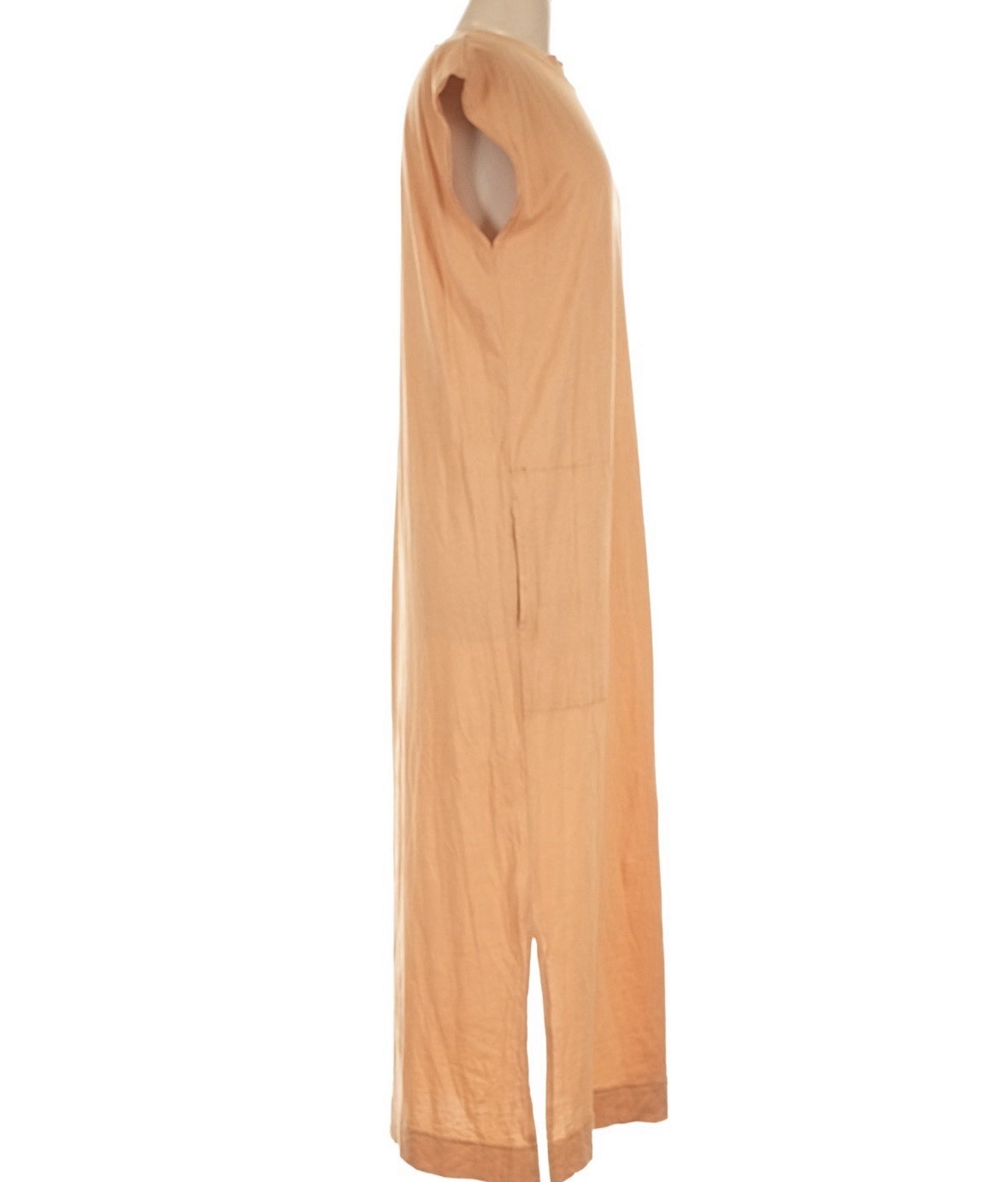 FP Beach Free People Peach Solid Midi Tee Dress Crew Cap Sleeve Pockets Slit M
