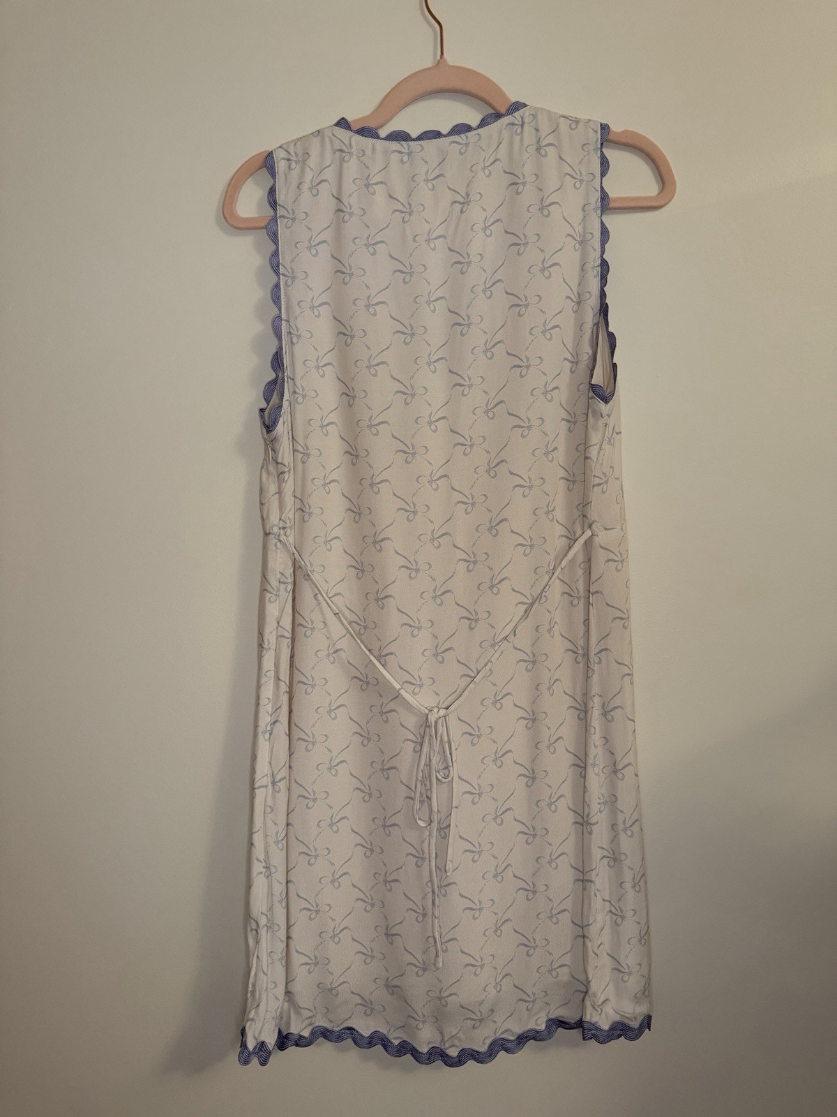 Sofie the Label Blue Bow Print Scallop Trim Mini Dress Sz Large