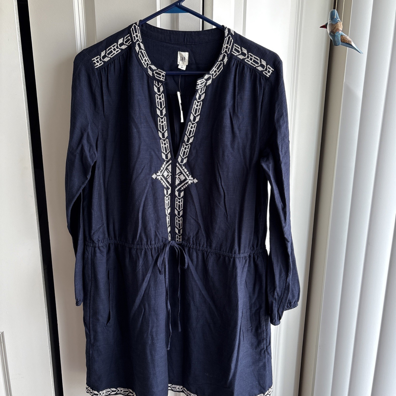 GAP Long sleeve embroidered dress, true indigo SIZE Medium NWT 060426
