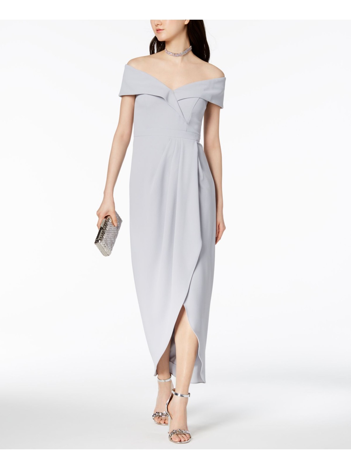 XSCAPE Womens Gray Tulip Hem Lined Short Sleeve Maxi Sheath Dress Plus 22W