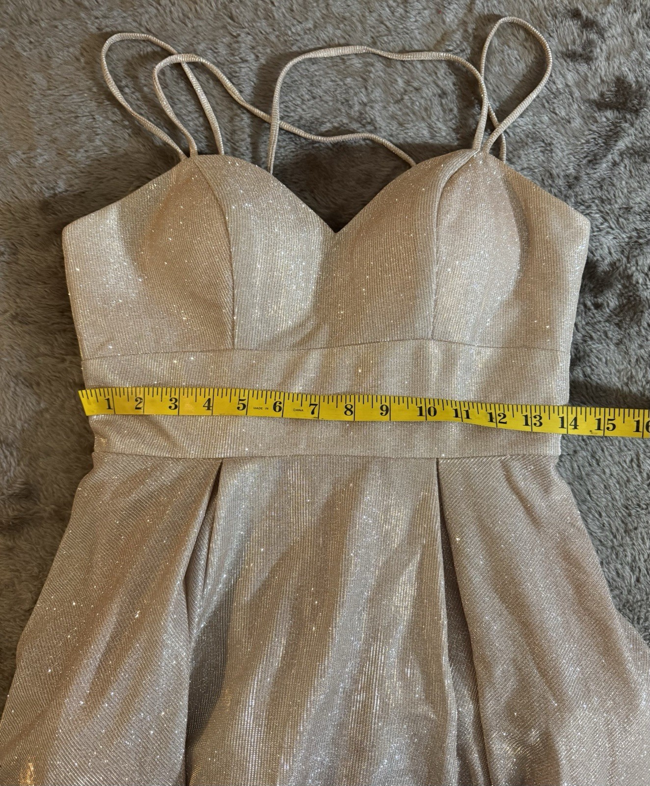 Dancing Queen Jrs Medium Double Strap Glitter Dress Lined Lace Up Back Rose Gold