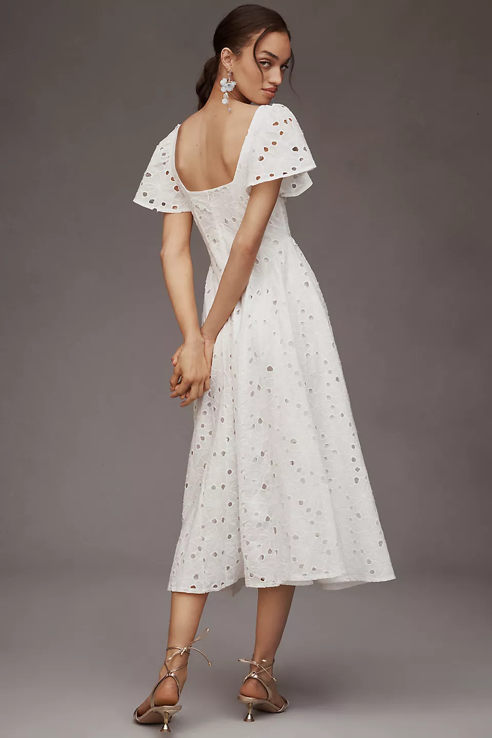 NWT Anthropologie Extro&Vert Ada Flutter-Sleeve Broderie Midi Dress size XS P