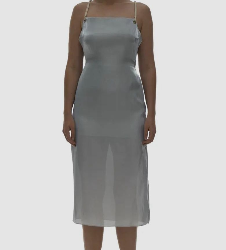 $495 Helmut Lang Women’s Silver Rope Tie Back Satin Slipdress Size 6