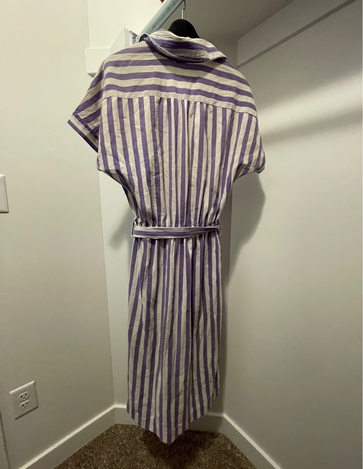 Lavender and white striped women’s medium dress, no brand tags, bought in France