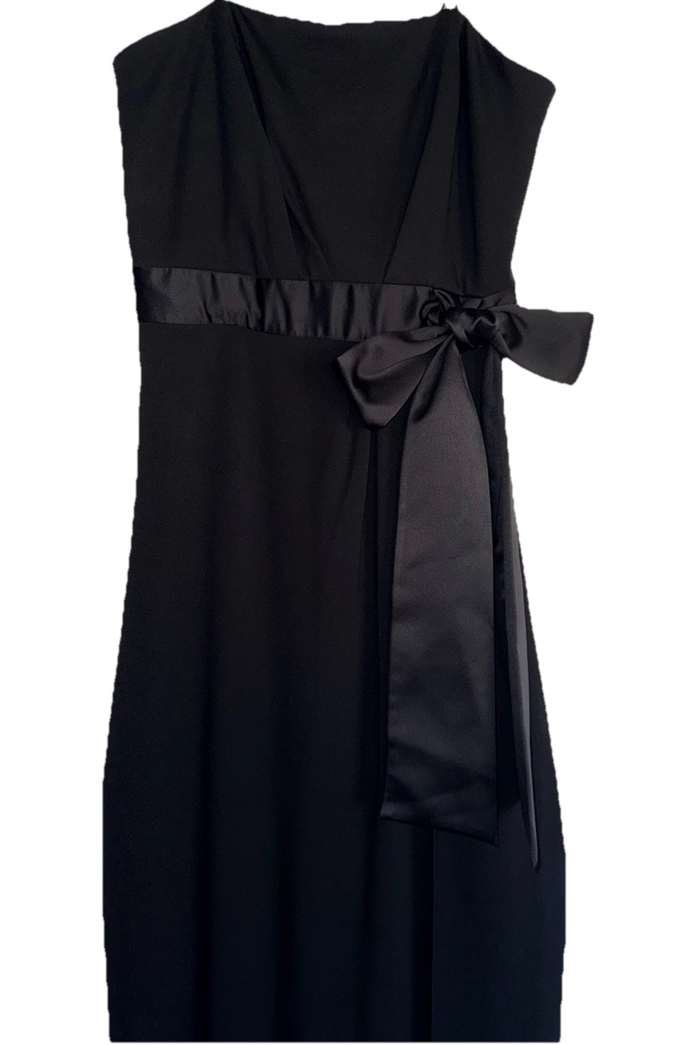 H HALSTON Black Strapless Drape Satin Bow Trim Front Slit Stretch Knit Gown 2 XS
