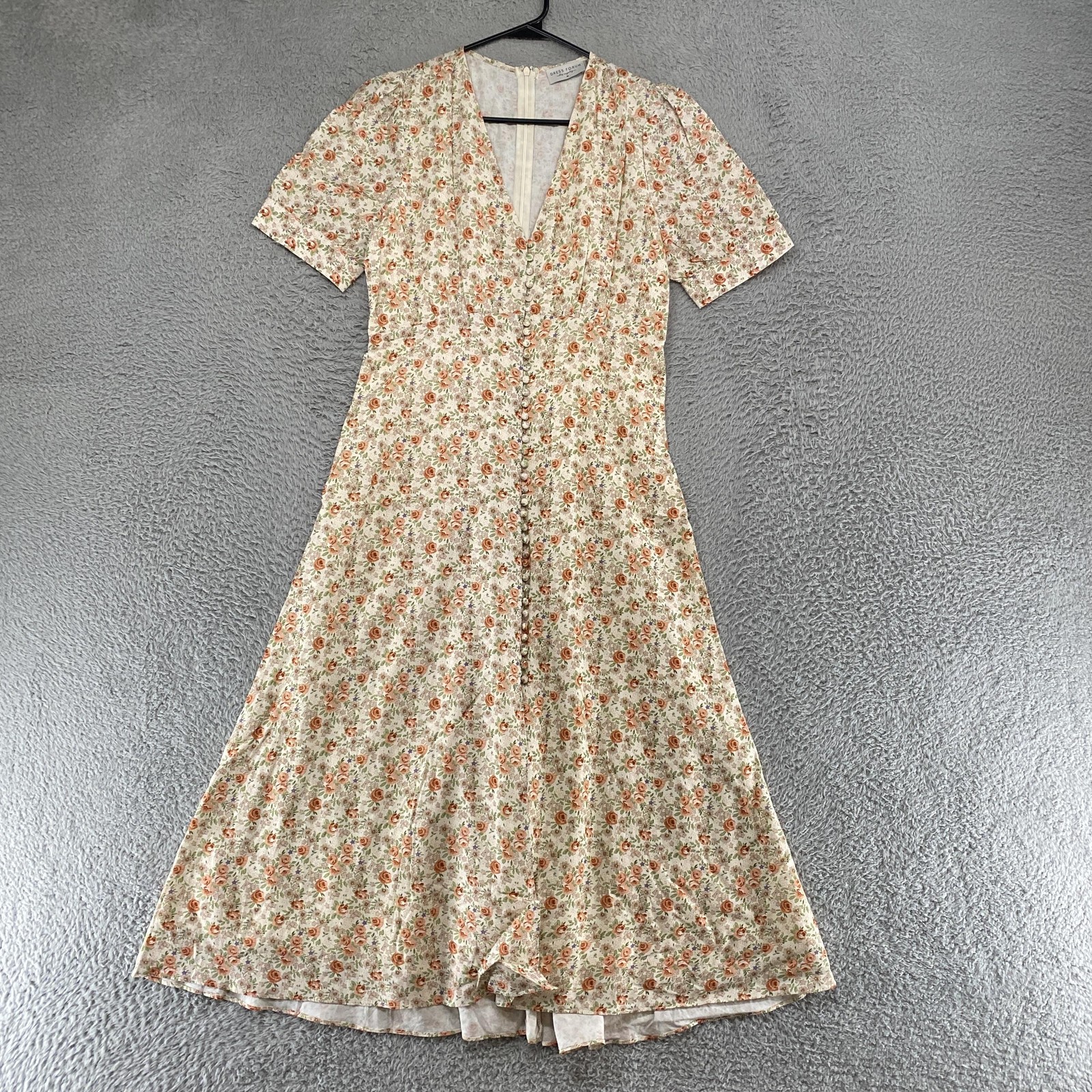 Dress Forum Midi Dress Womens M Floral Button Front Puff Sleeve Cottagecore Boho