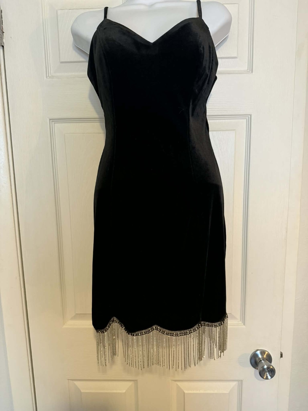 City Vibe Mini Dress Sz 9 Black Silver Whimsygoth Rhinestone Tassels Hoco