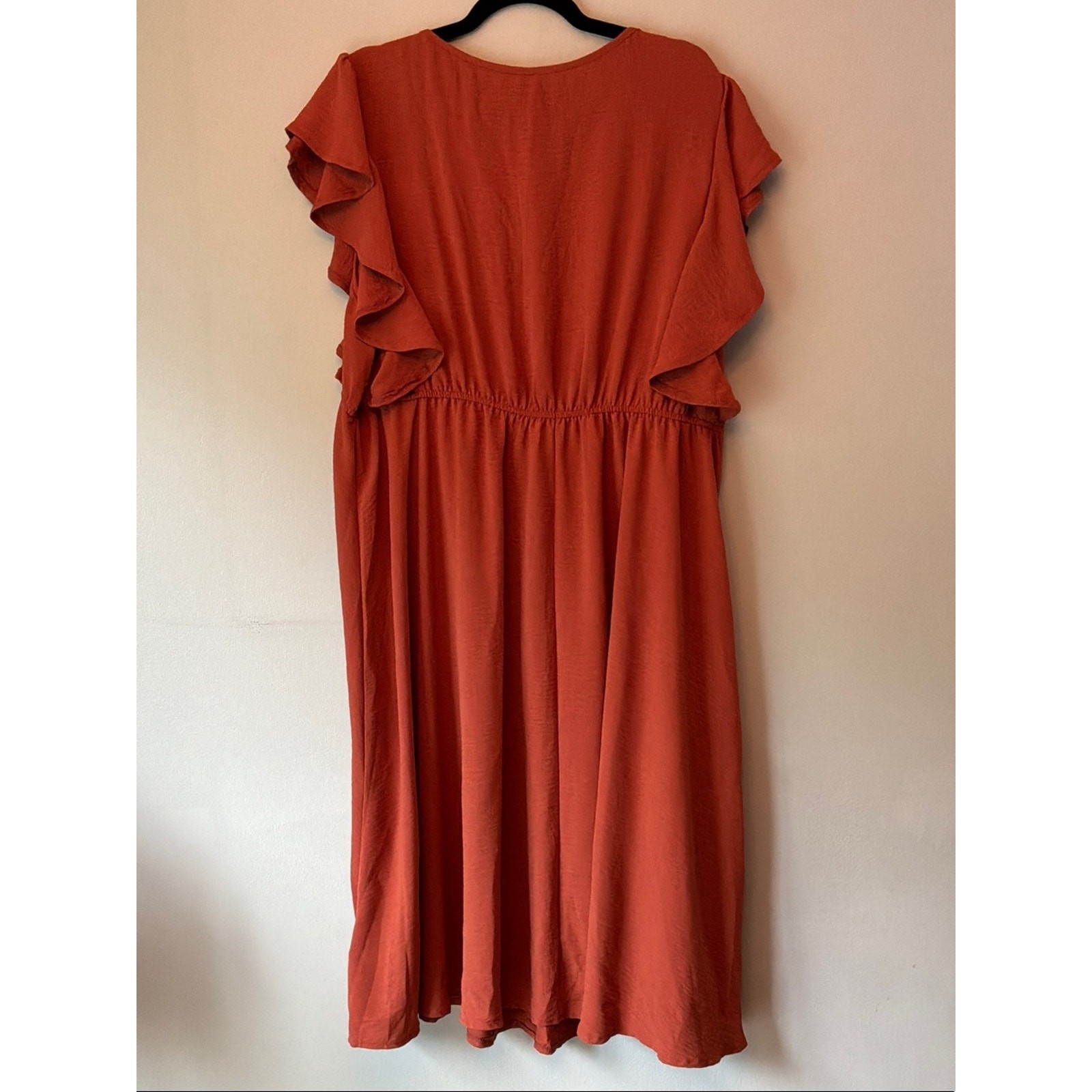 LSHEIN Curve Rust Button-Front Ruffle Midi Dress (Size 4XL) NWOT