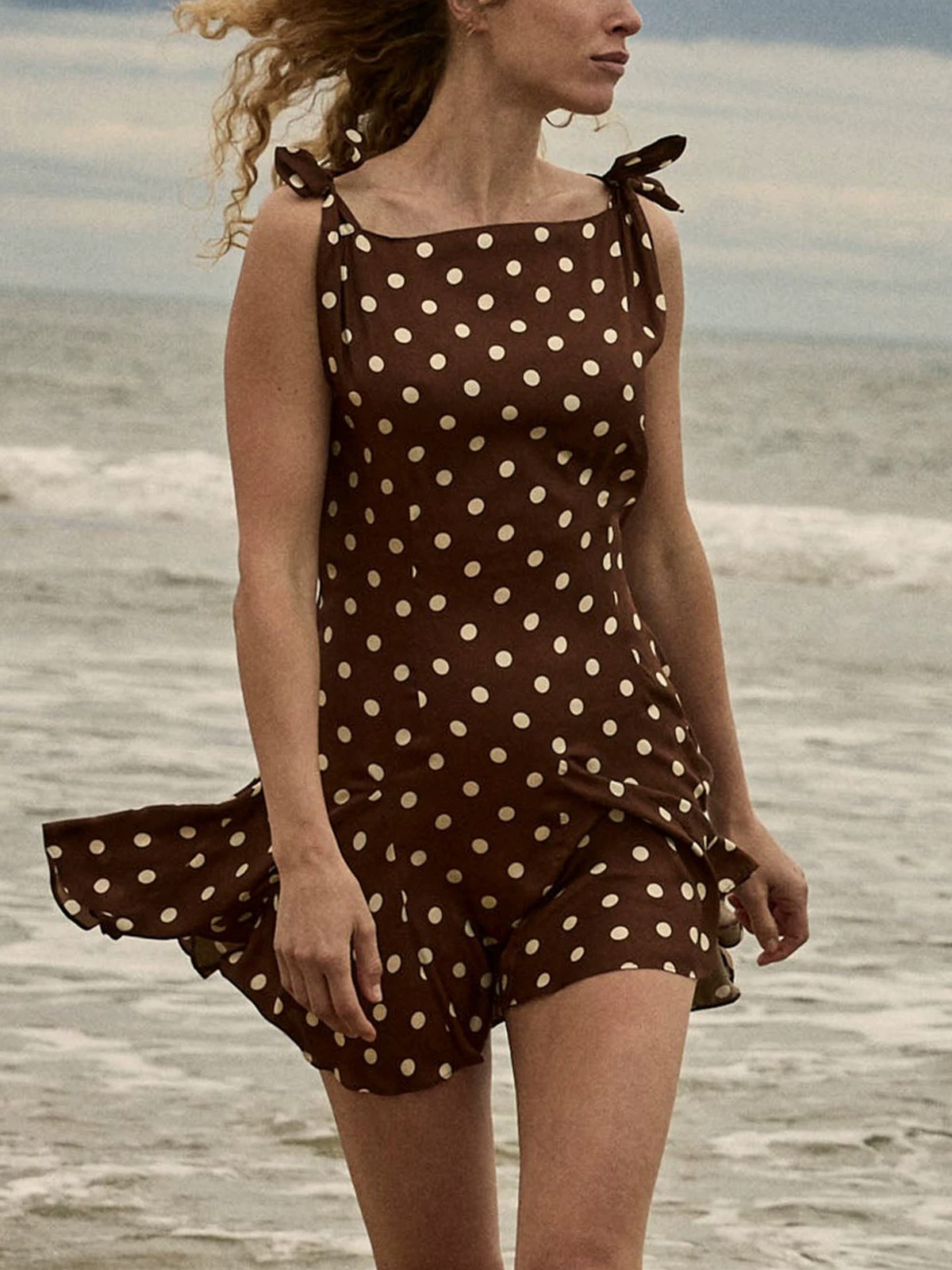 2026 Doen Summer Resort Silk Blend Ruffle Polka Dot Sleeveless Dress