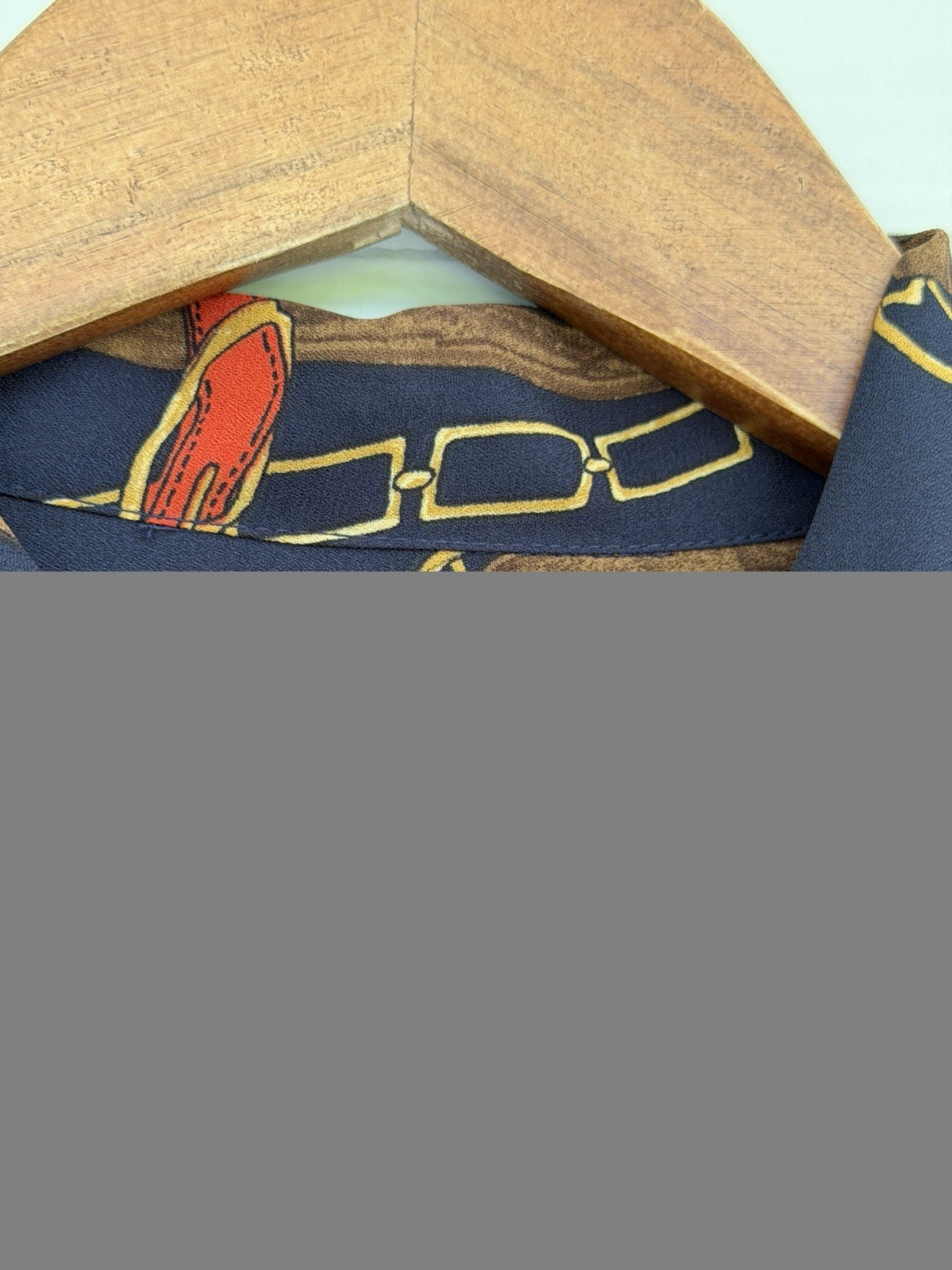 Ralph Lauren Georgette Equestrian Chain Print Tie Neck Midi Dress Navy 14 NWT