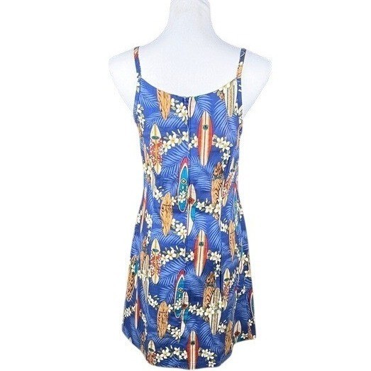 Hilo Hattie Womens Blue Surfboard Floral Cotton Mini Dress Made in Hawaii Small
