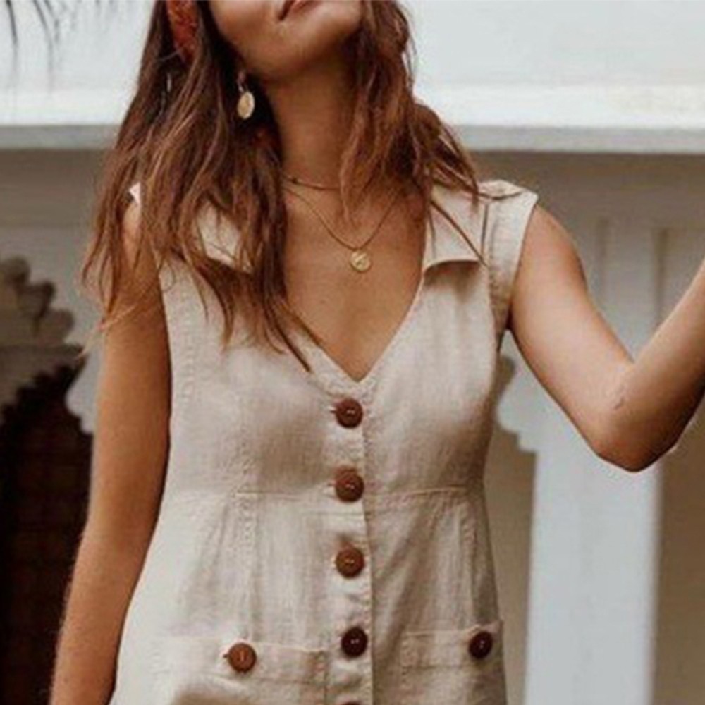 Womens Sleeveless Button Down Midi Shirt Dress Ladies Summer Holiday Sundress
