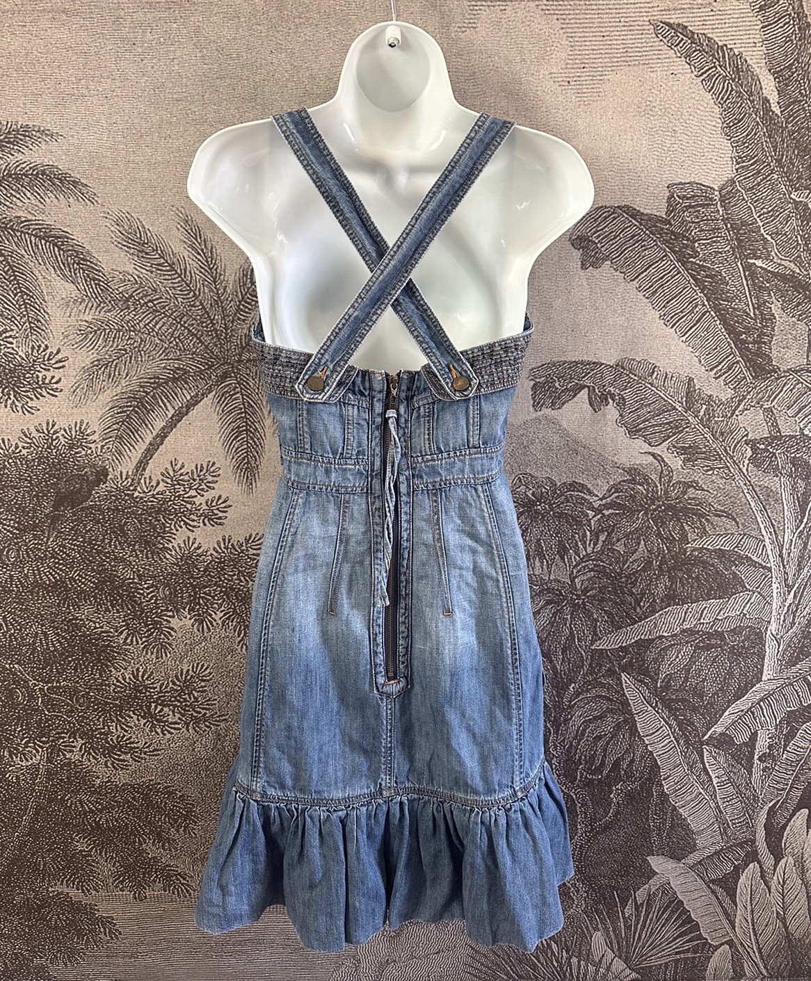 Stunning Vintage Karen Millen Denim Dress UK 10 Blue Flattering Short Bustier