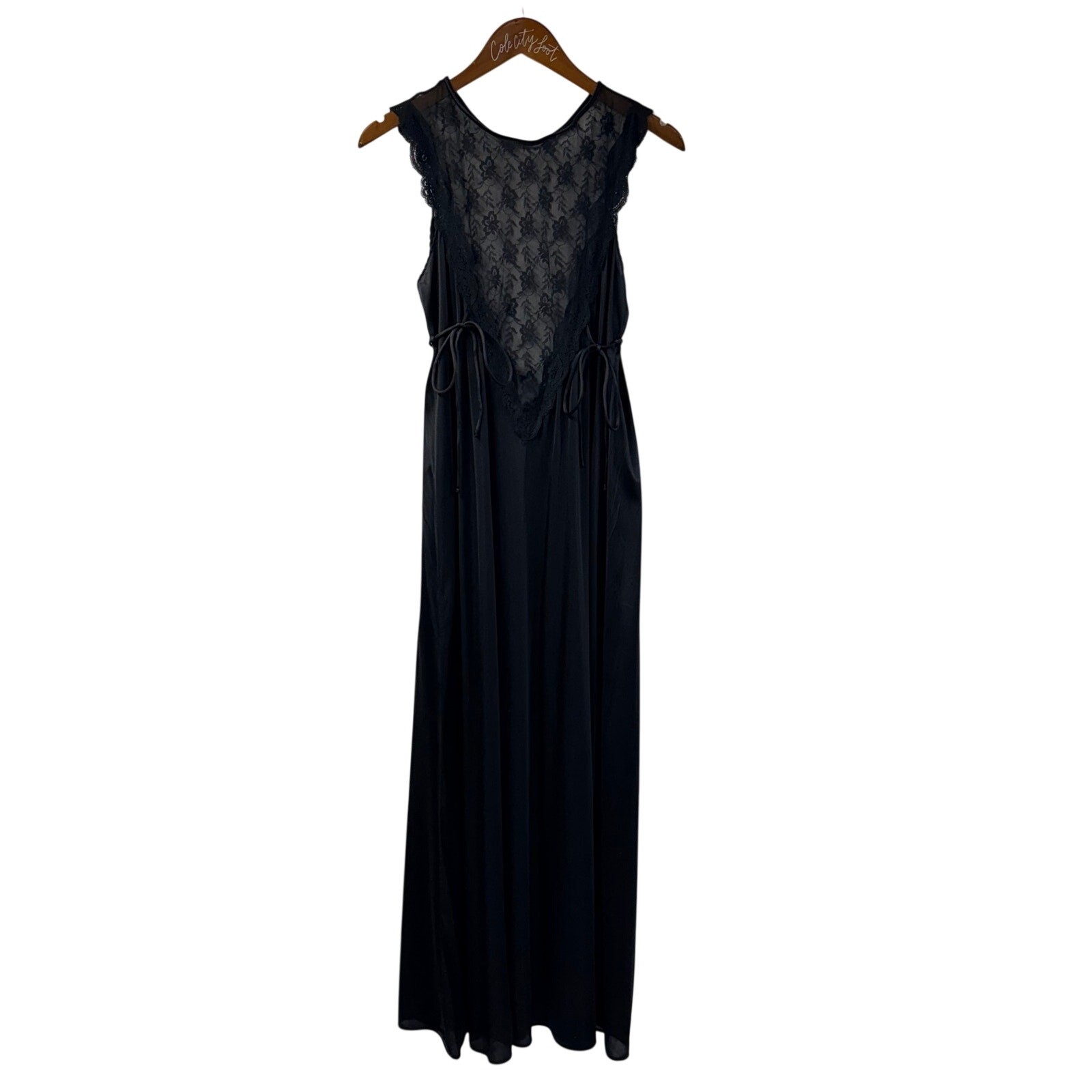 Black Lace Slip Dress Nightgown Maxi FullLength Nightgown Lingerie M 100%Nylon